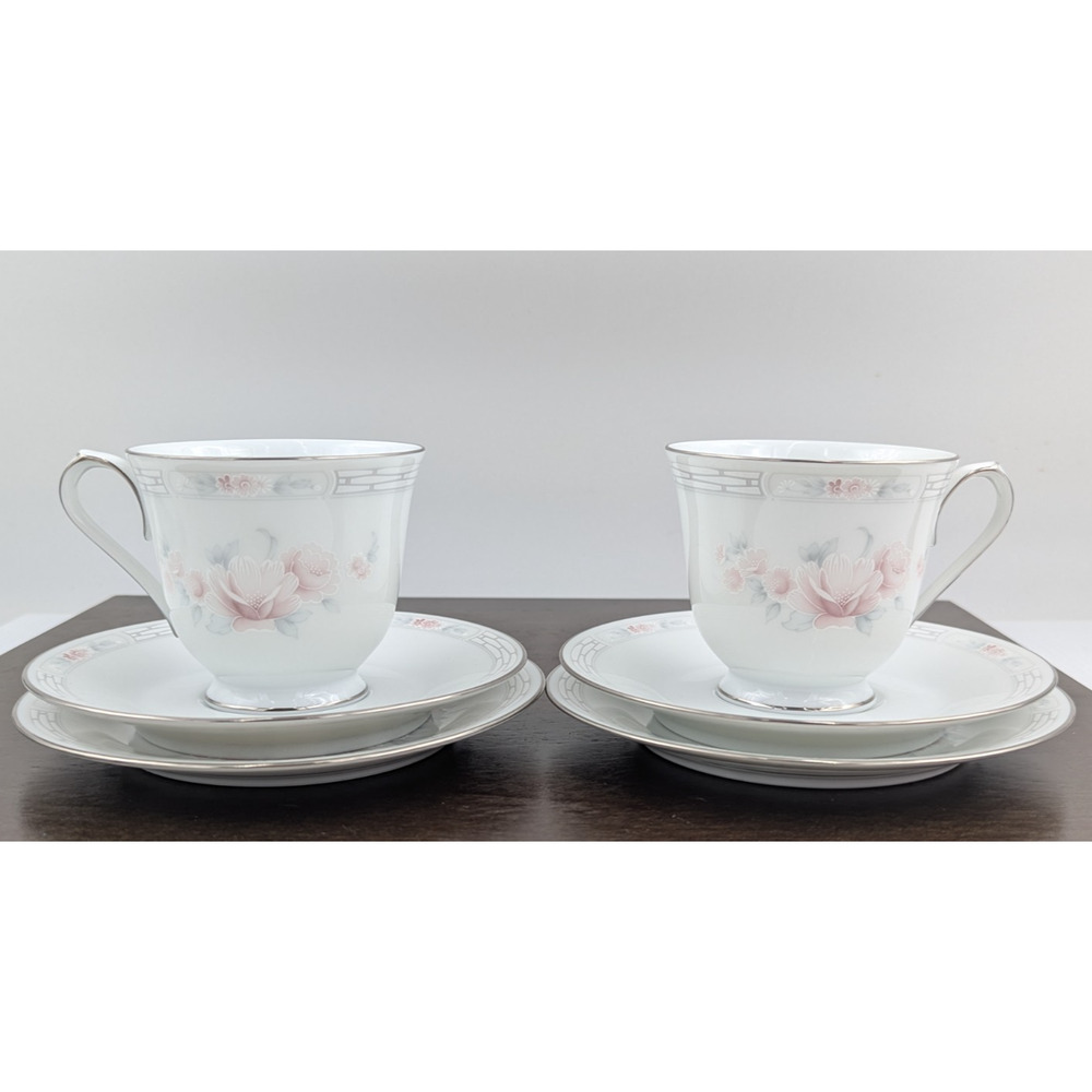 Noritake Floral Tea Cup Saucer Bread /Dessert Plate Set Carthage 3330 -Excellent